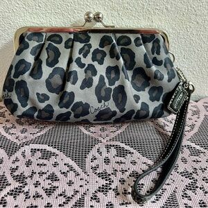 Coach Black and Gray Leopard Print Wristlet